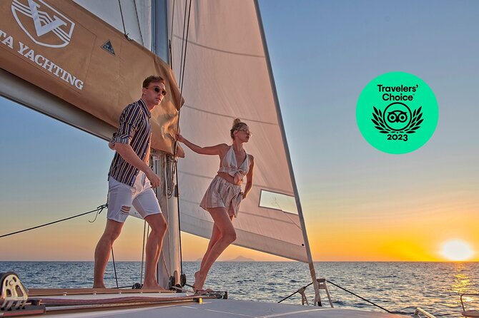 Santorini Gold Catamaran Cruise With BBQ, Drinks and Hotel Pickup - Included Amenities and Services