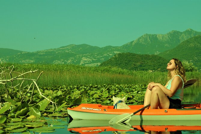 1-hour Kayak Adventure through Skadar Lake from Virpazar - The Vast Open Waters and Distant Albanian Mountains