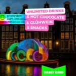 Amsterdam: Light Festival Cruise + Stroopwafel & Hot Choco - The Cozy, Heated Canal Boat Experience
