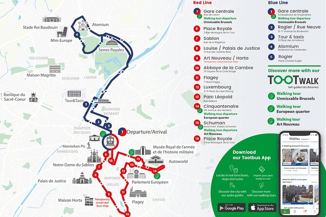Brussels Tootbus Discovery Hop On Hop Off Bus and walking tours - The Route and Accessibility: Navigating Brussels Streets