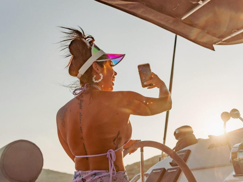 Chania: Afternoon Catamaran trip - Dinner, Drinks & Sunset - Water Activities at the Secluded Bay