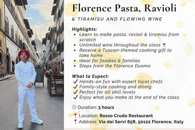 Florence: Ravioli & Pasta Class with Tiramisu and Unlimited Wine - The Scenic Location of Ristorante Rosso Crudo