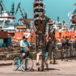 Gdansk Private Bike Tour - Riding Past the Gdansk Shipyard and Cranes