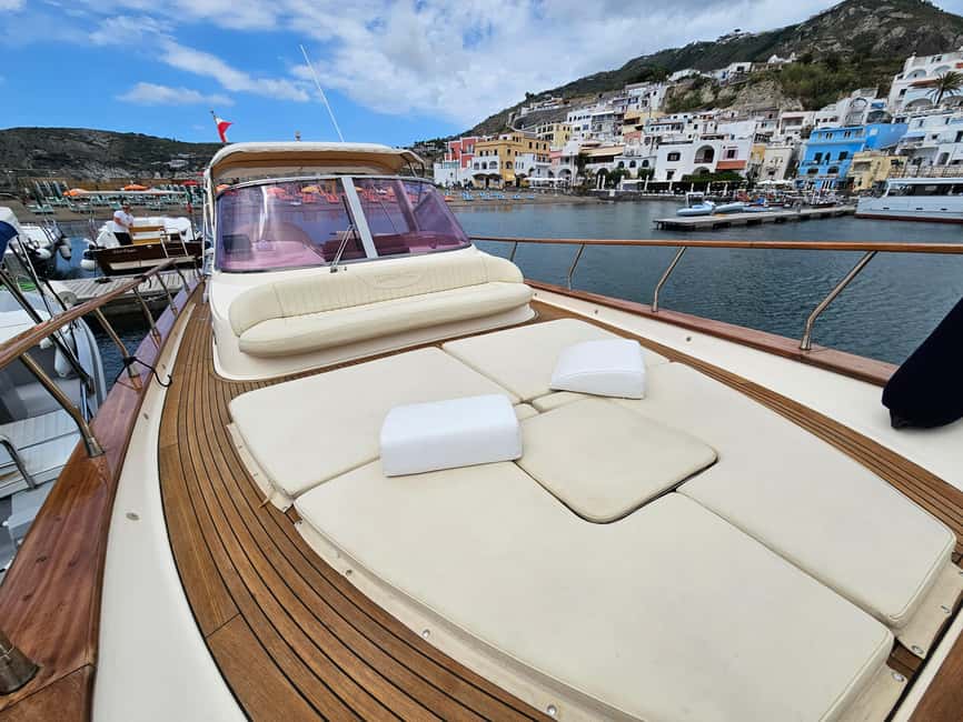 Island of Ischia: private full day boat tour on Aprea 12m - Deck features and onboard amenities