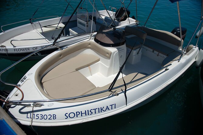 Luxury Eden 18 Private Self-drive boat hire in Latchi - Exploring the Famous Bays and Marine Life