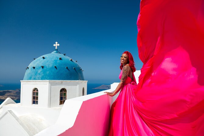 Professional Flying Dress Photoshoot In Santorini - The Professional Photographer and Assistant Team