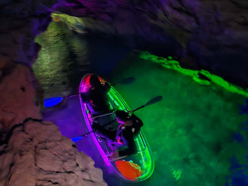 Pula: Istria Cave LED Illuminated Kayak Tour by Night - The Magic of Colorful LED-Lit Transparent Kayaks