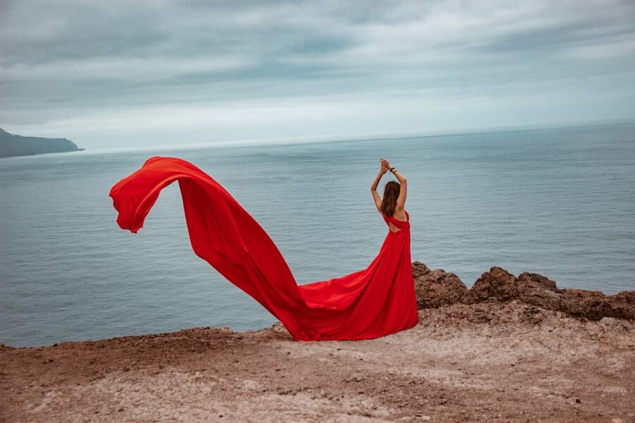 Red Flying Dress Photoshoot & Drone Video in Madeira - The Drone Video and Aerial Perspective