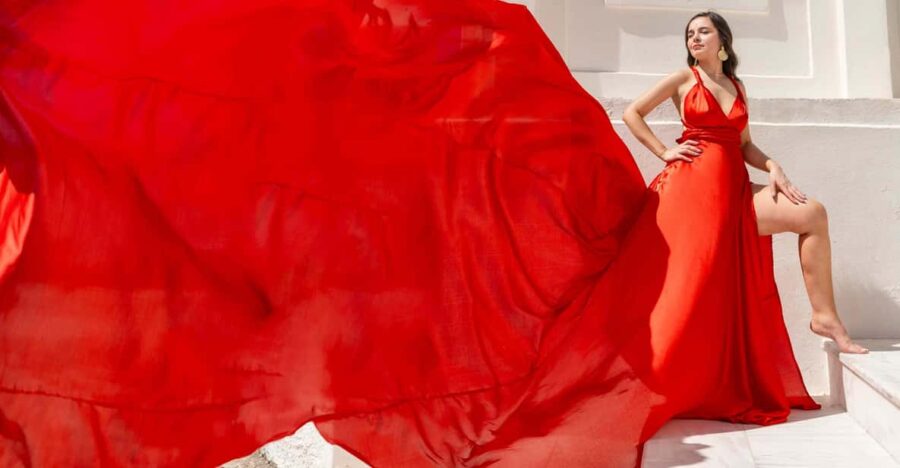 Santorini Flying Dress Photoshoot - Starting Point in Imerovigli Village