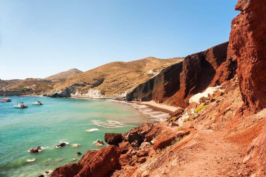 Southern Santorini: Sightseeing Tour of Villages & Beaches - Marveling at Red Beach’s Vibrant Cliffs and Dark Sand