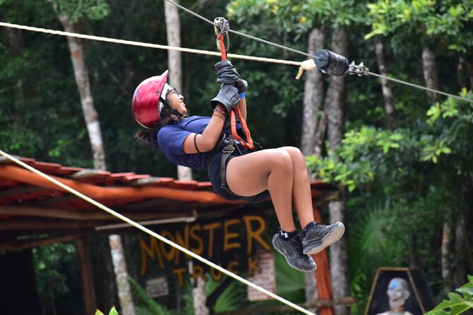Adrenaline Combo 3 in 1 - ATV'S, (Shared), Ziplines & Cenote from Cancún - Ziplining Over the Canopy with Panoramic Views