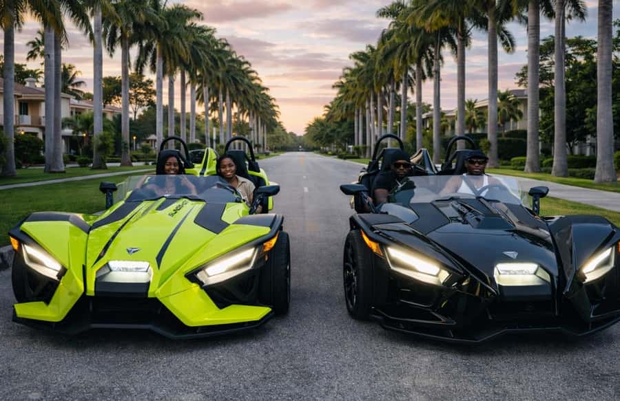 Affordable Polaris Slingshot Rental  Get 1 Hour Free - Miami Hotspots Included in the Delivery Zone