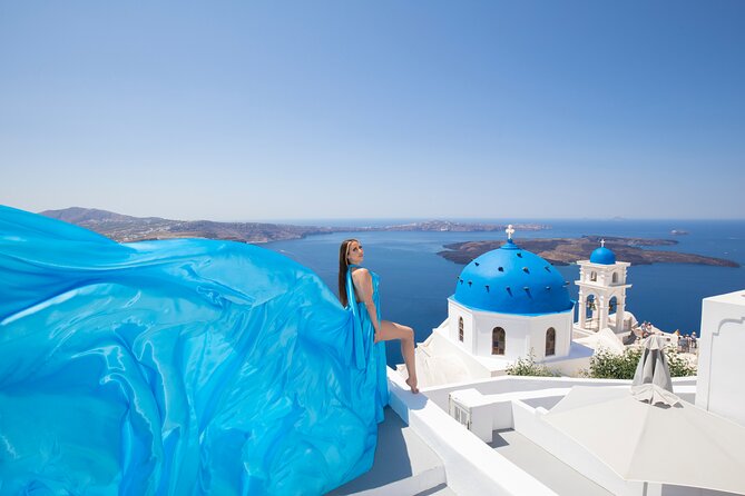 Amazing Flying Dress Photoshoot in Santorini - Starting Point at Miss Santorini Flying Dresses in Imerovigli