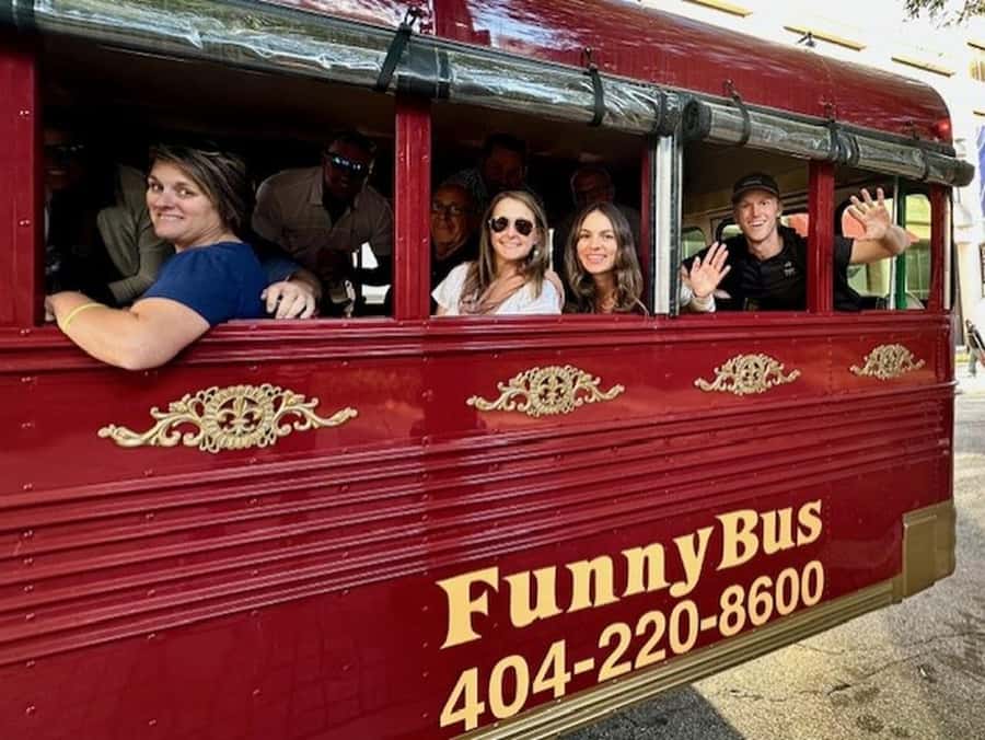 Atlanta: Funny Bus Comedy City Tour - The Meeting Point and Booking Details at Crescent St. NE