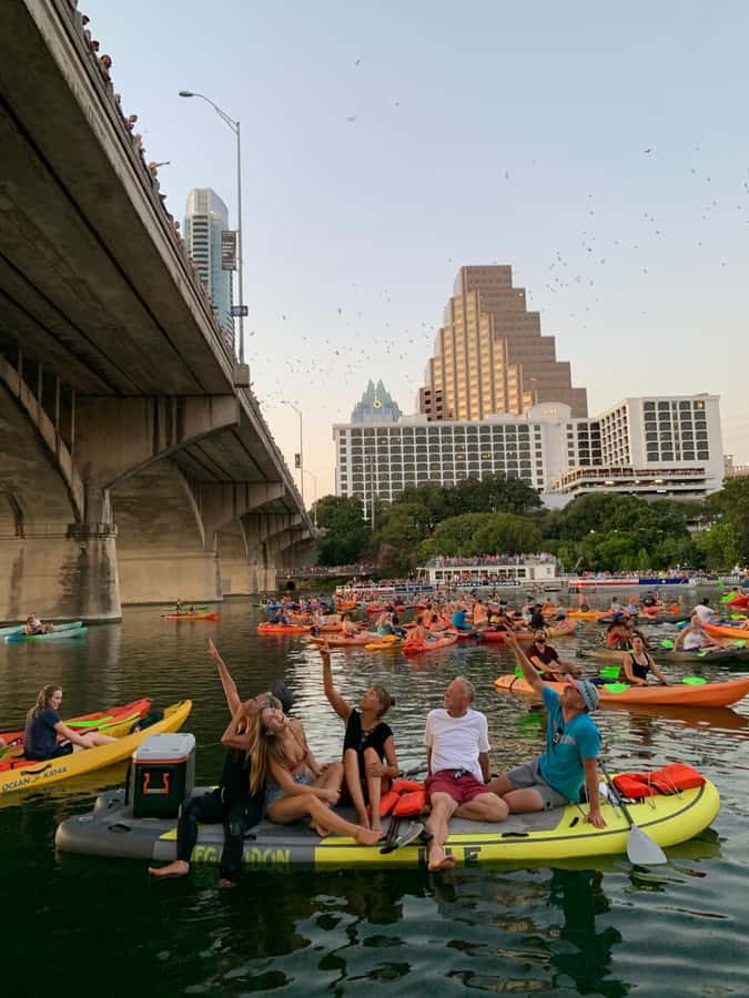 Downtown Sunset Tandem Kayak with 1.5M Bats - Location and Meeting Details in Austin