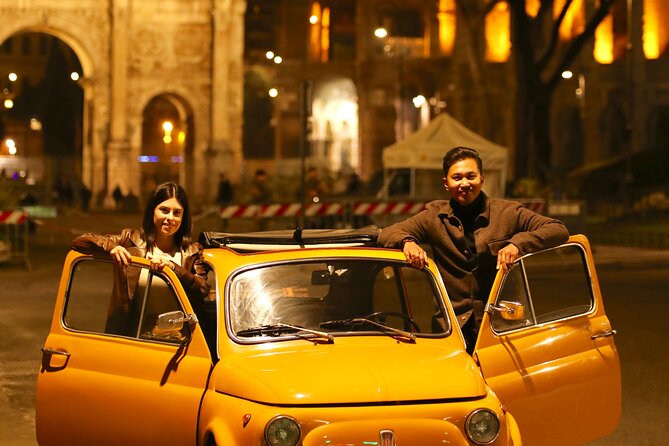 Fiat500 Night&Sunset Photoshoot, with a Roman, pickup included - Iconic Stops Include the Colosseum and Roman Foundations