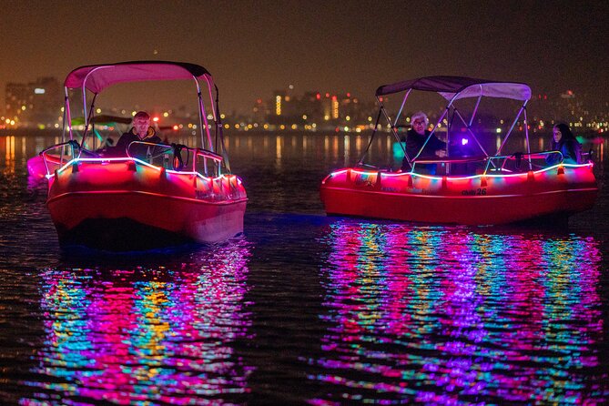Glow Electric Boat night date experience in San Diego Bay - Illuminated Views of Downtown San Diego from the Water