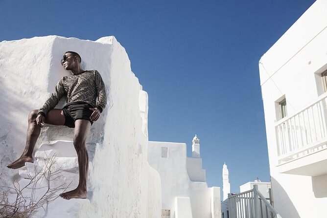 High End Photo Shoot in Mykonos Greece - Scenic Photos at the Windmills of Kato Milli