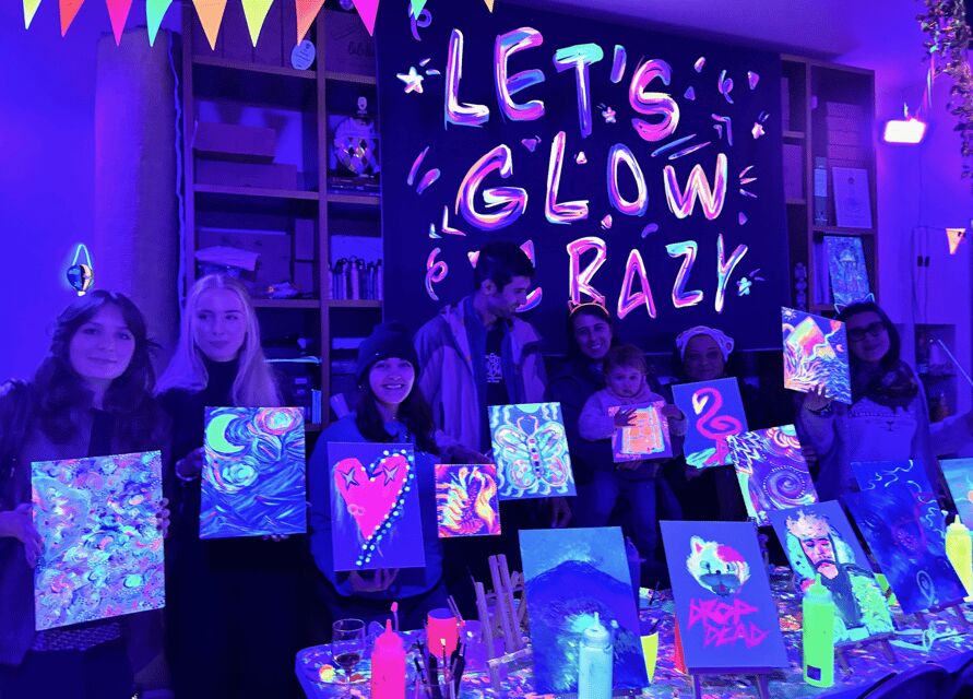 Rome: Fluorescent Painting in artist's studio with Fine Wine - The Experience of Painting and Sipping in Rome’s Neon World