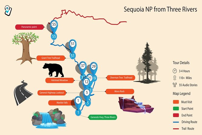 Sequoia & Kings Canyon NP Self-Guided Driving Audio Tour - Starting Point: Tunnel Rock and Marble Falls Trail