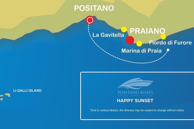 Small Group Tour in Positano by Boat at Sunset with Prosecco - The Itinerary: Four Unique Stops with a Focus on Scenic Beauty
