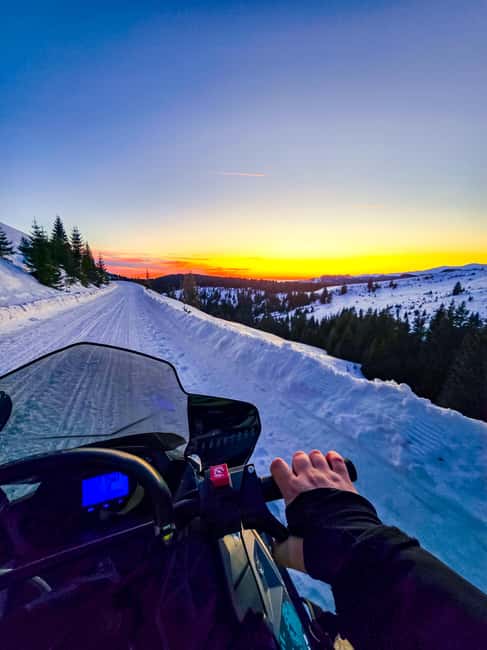 Sunset, Snowmobile, Champagne and You in Bucegi Mountains - Riding on Snow at 1,600 Meters Altitude