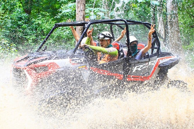 Cross the vehicle bridge with waterfall in RZR ATV - Exploring Canopy River Park in Puerto Vallarta